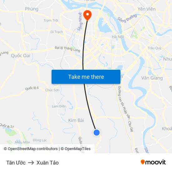 Tân Ước to Xuân Tảo map