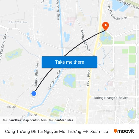 Cổng Trường Đh Tài Nguyên Môi Trường to Xuân Tảo map