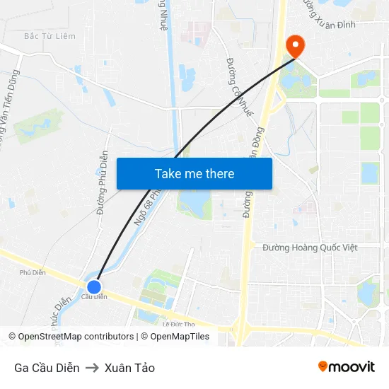 Ga Cầu Diễn to Xuân Tảo map