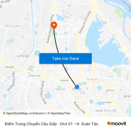 Điểm Trung Chuyển Cầu Giấy - Gtvt 01 to Xuân Tảo map