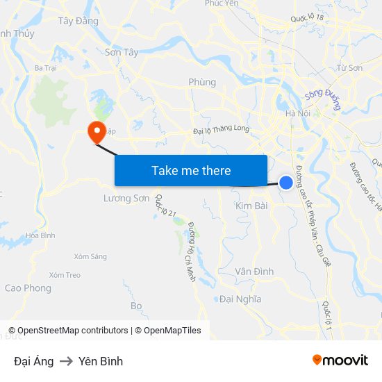 Đại Áng to Yên Bình map