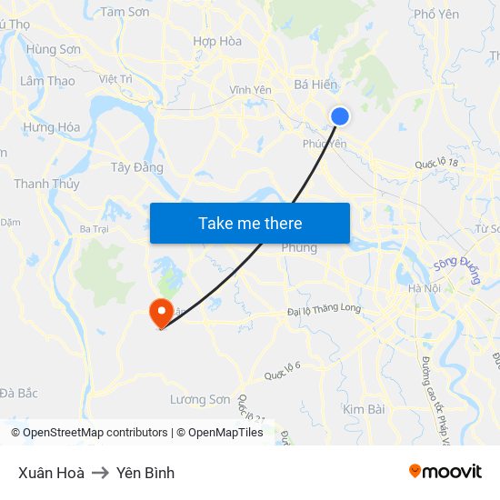 Xuân Hoà to Yên Bình map