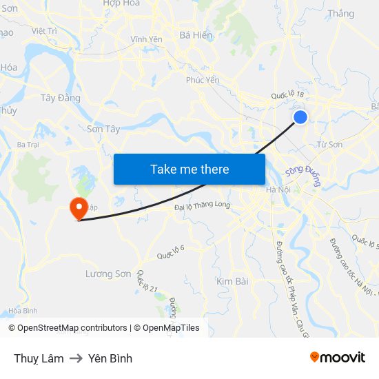 Thuỵ Lâm to Yên Bình map