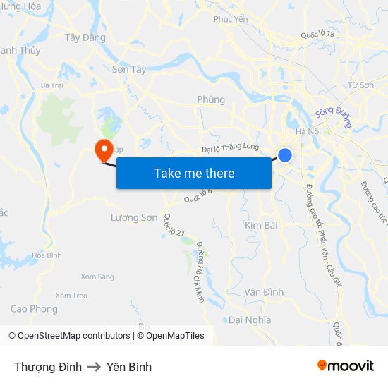 Thượng Đình to Yên Bình map