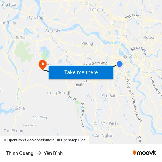 Thịnh Quang to Yên Bình map