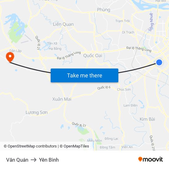 Văn Quán to Yên Bình map