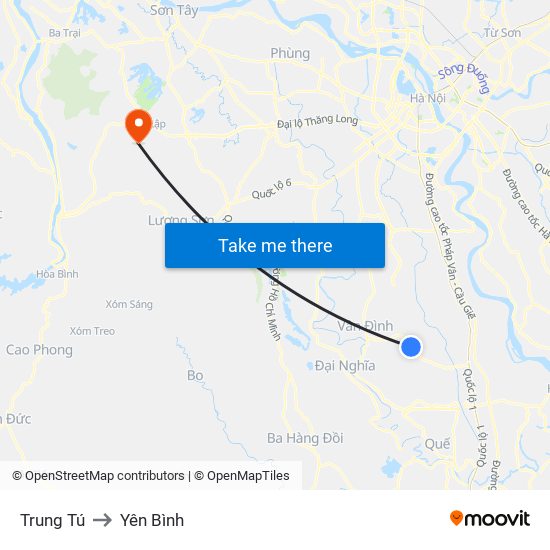 Trung Tú to Yên Bình map