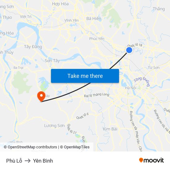 Phù Lỗ to Yên Bình map