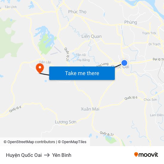 Huyện Quốc Oai to Yên Bình map