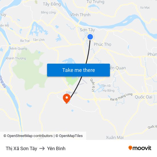 Thị Xã Sơn Tây to Yên Bình map