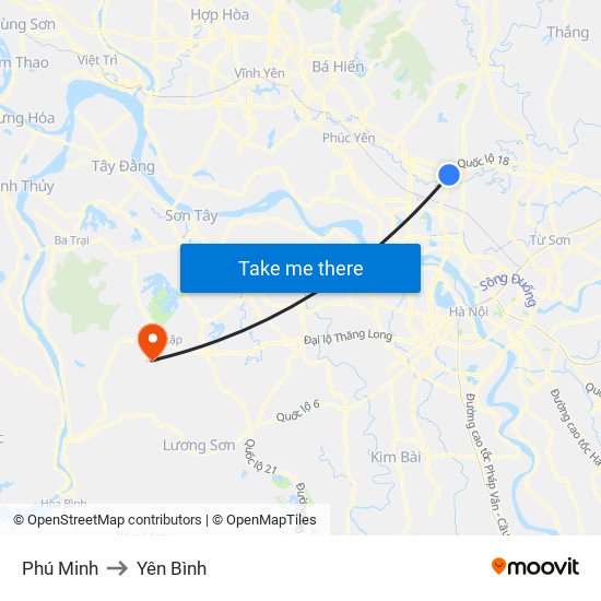 Phú Minh to Yên Bình map