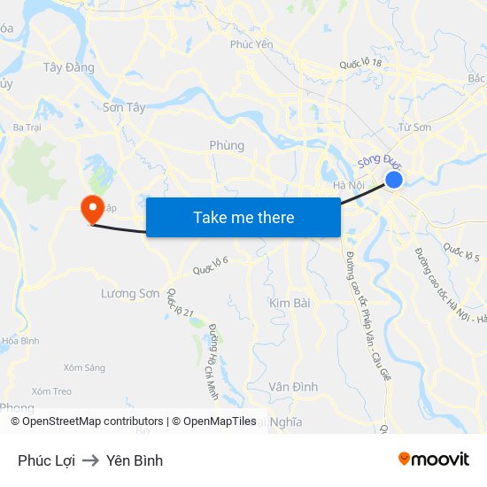 Phúc Lợi to Yên Bình map