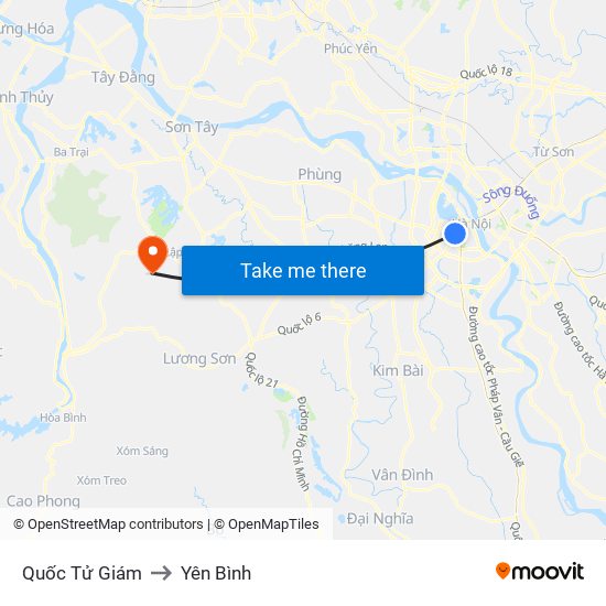 Quốc Tử Giám to Yên Bình map