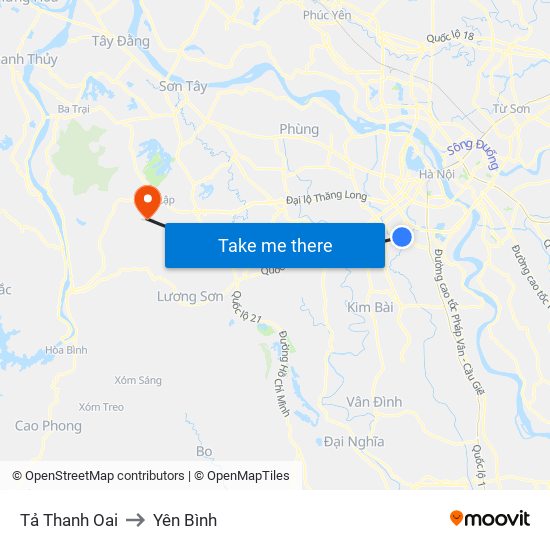 Tả Thanh Oai to Yên Bình map