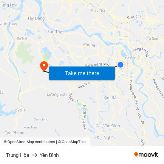 Trung Hòa to Yên Bình map