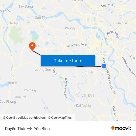 Duyên Thái to Yên Bình map