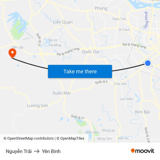 Nguyễn Trãi to Yên Bình map