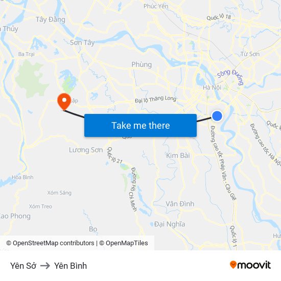 Yên Sở to Yên Bình map