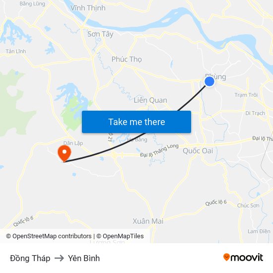 Đồng Tháp to Yên Bình map