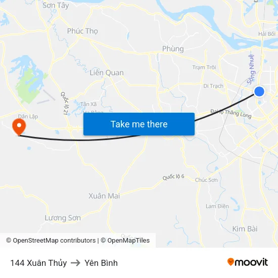 144 Xuân Thủy to Yên Bình map