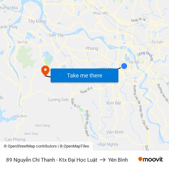 89 Nguyễn Chí Thanh - Ktx Đại Học Luật to Yên Bình map