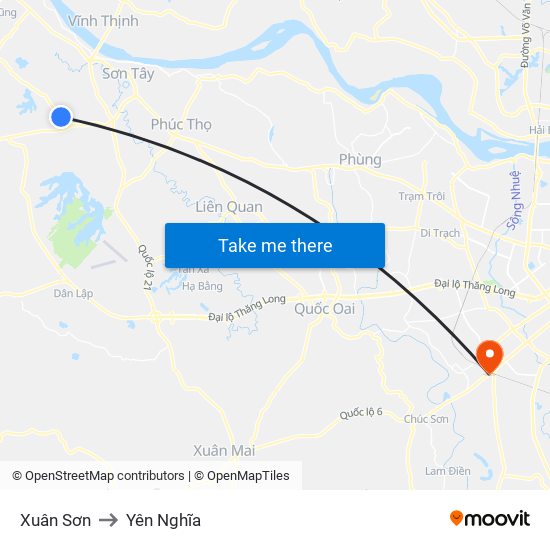 Xuân Sơn to Yên Nghĩa map