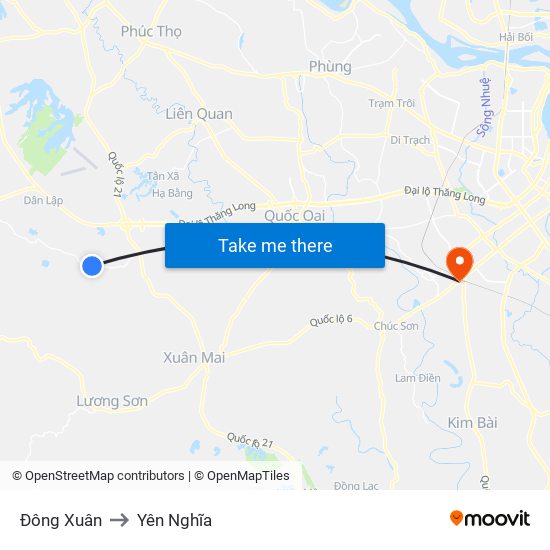 Đông Xuân to Yên Nghĩa map