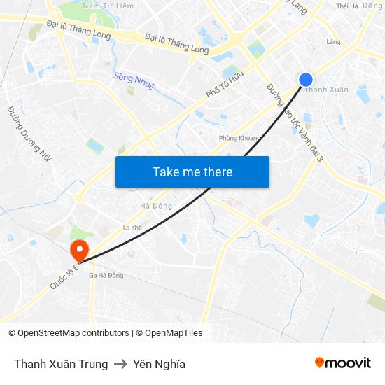 Thanh Xuân Trung to Yên Nghĩa map