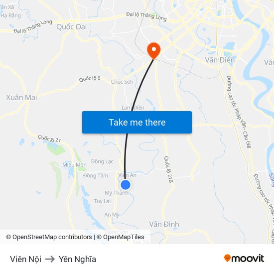 Viên Nội to Yên Nghĩa map