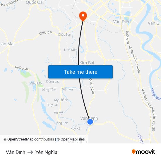 Vân Đình to Yên Nghĩa map