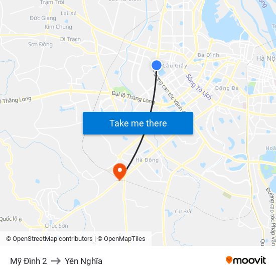 Mỹ Đình 2 to Yên Nghĩa map