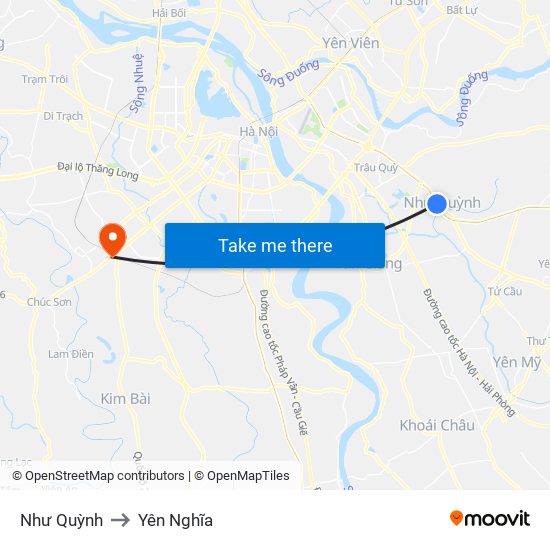 Như Quỳnh to Yên Nghĩa map