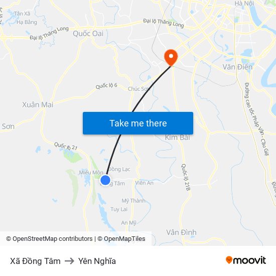 Xã Đồng Tâm to Yên Nghĩa map