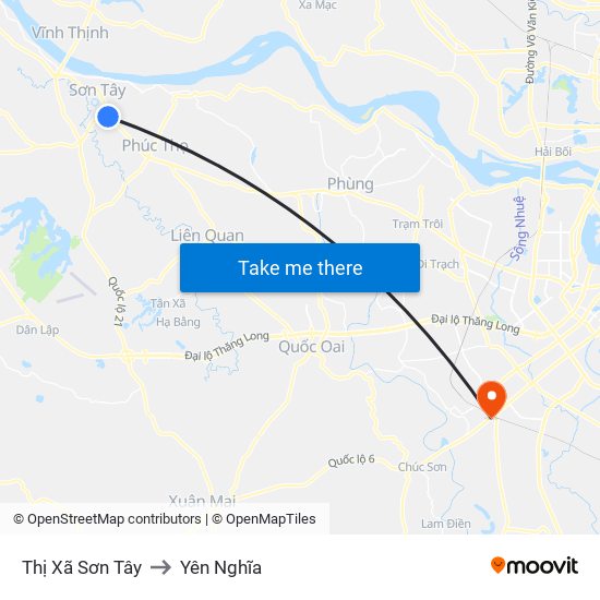 Thị Xã Sơn Tây to Yên Nghĩa map