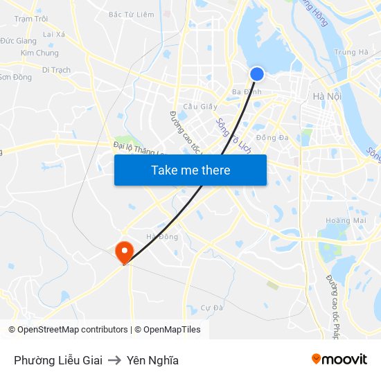 Phường Liễu Giai to Yên Nghĩa map