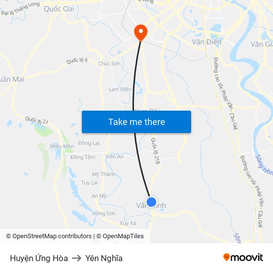 Huyện Ứng Hòa to Yên Nghĩa map