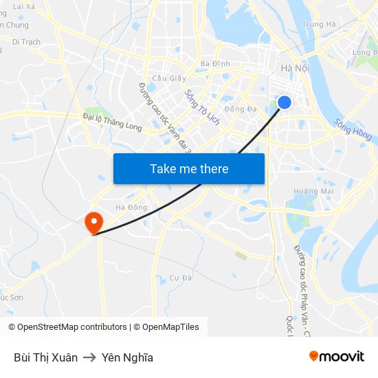 Bùi Thị Xuân to Yên Nghĩa map