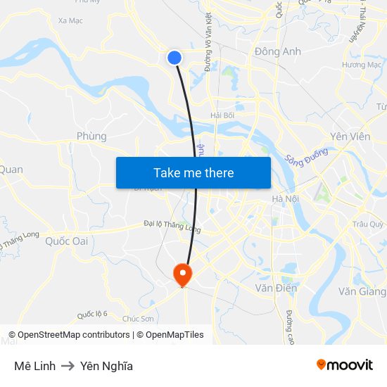 Mê Linh to Yên Nghĩa map