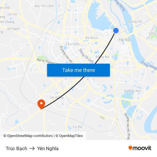 Trúc Bạch to Yên Nghĩa map