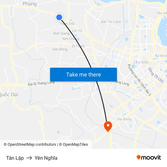 Tân Lập to Yên Nghĩa map