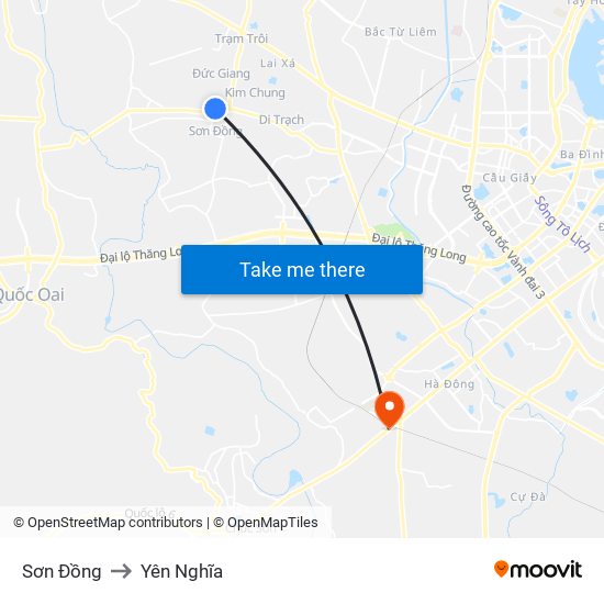 Sơn Đồng to Yên Nghĩa map