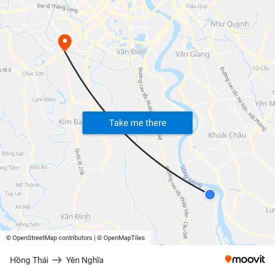 Hồng Thái to Yên Nghĩa map