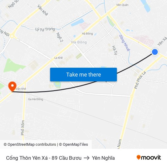 Cổng Thôn Yên Xá - 89 Cầu Bươu to Yên Nghĩa map