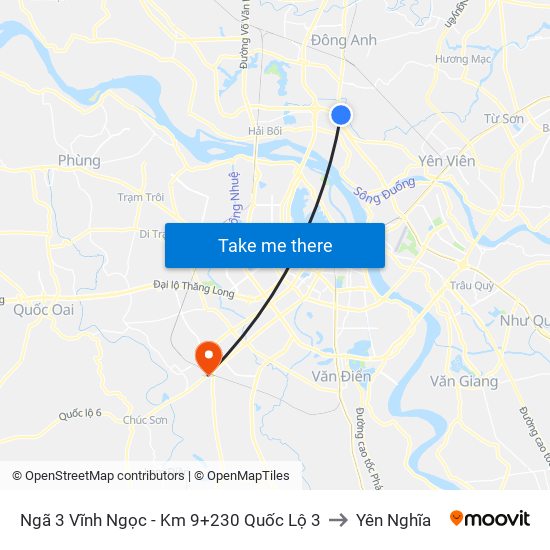 Ngã 3 Vĩnh Ngọc - Km 9+230 Quốc Lộ 3 to Yên Nghĩa map