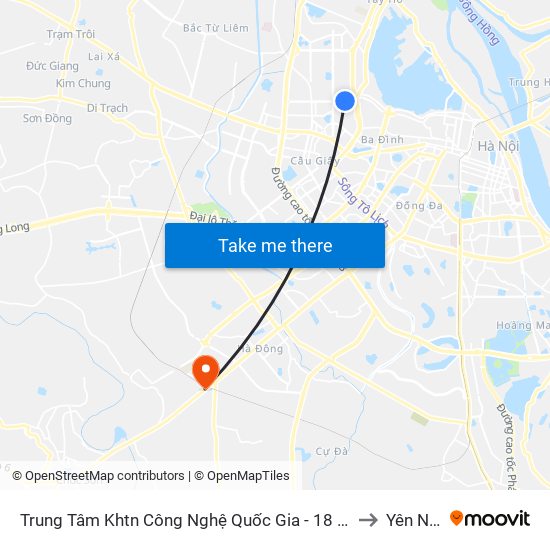 Trung Tâm Khtn Công Nghệ Quốc Gia - 18 Hoàng Quốc Việt to Yên Nghĩa map