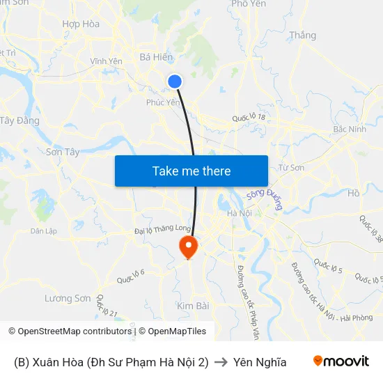 (B) Xuân Hòa (Đh Sư Phạm Hà Nội 2) to Yên Nghĩa map