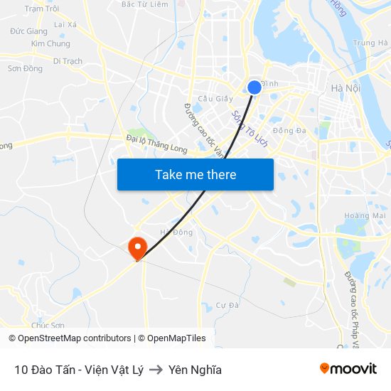 10 Đào Tấn - Viện Vật Lý to Yên Nghĩa map