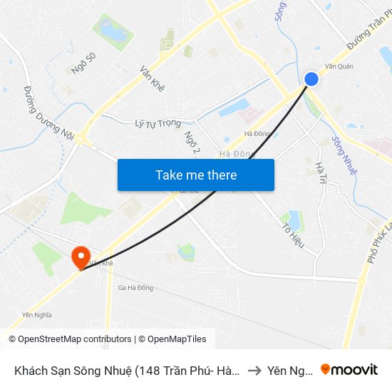 Khách Sạn Sông Nhuệ (148 Trần Phú- Hà Đông) to Yên Nghĩa map