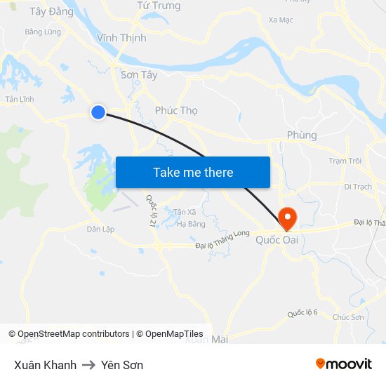 Xuân Khanh to Yên Sơn map