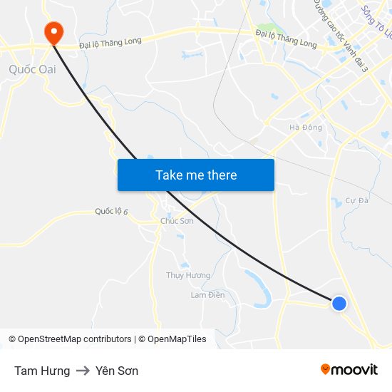 Tam Hưng to Yên Sơn map